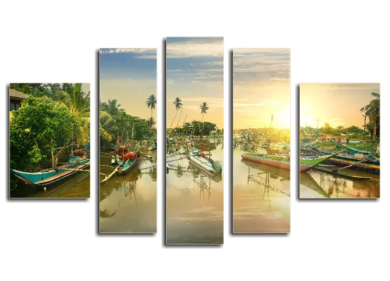 Модульная картина "Лодки в бухте"