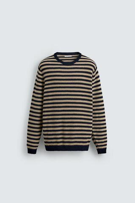 ZARA ЖАККАРДОВЫЙ ДЖЕМПЕР В ПОЛОСКУ, ЭКРЮ/ТЕМНО-СИНИЙ