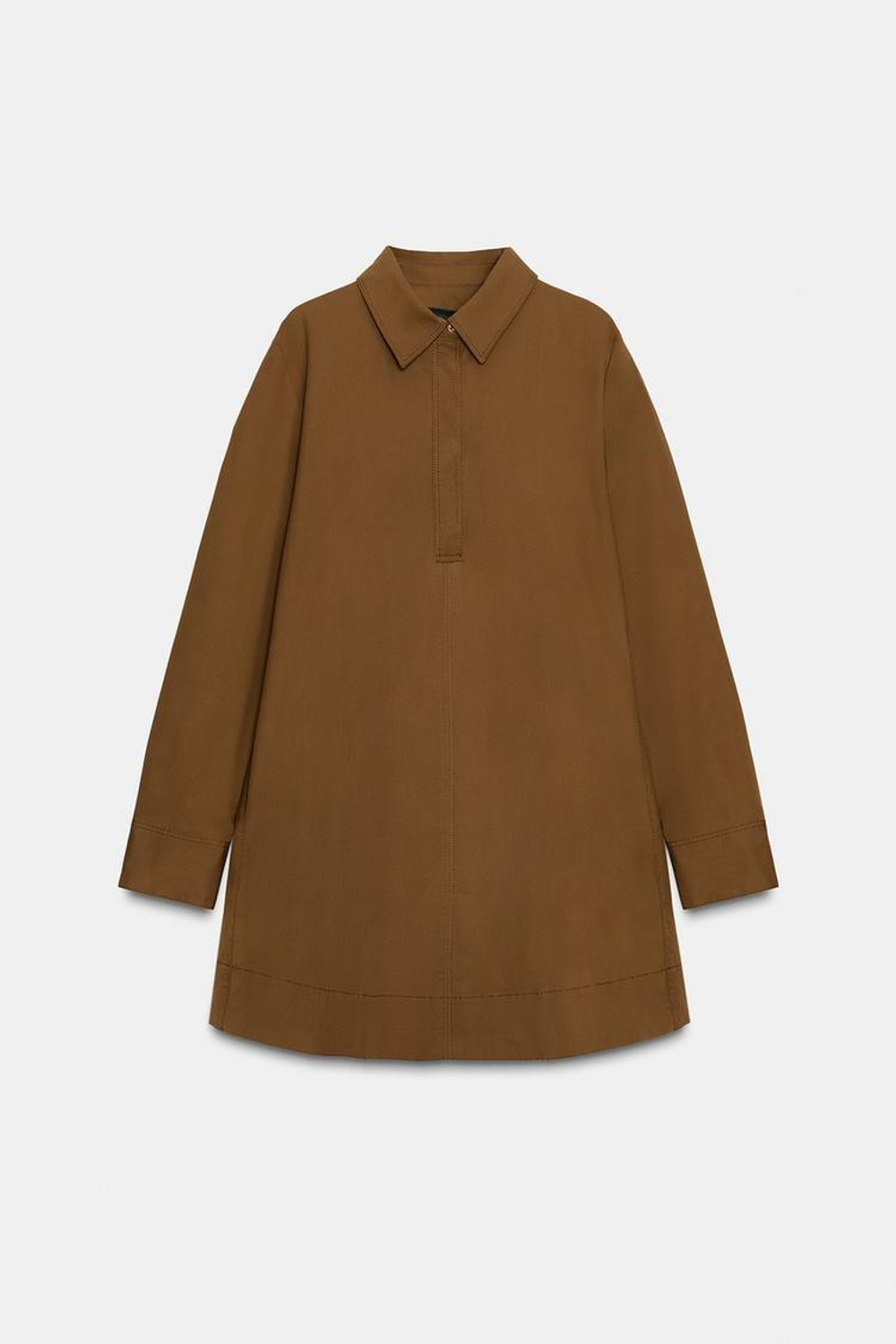 ZARA ПЛАТЬЕ-РУБАШКА ИЗ ПОПЛИНА — ZW COLLECTION, РЫЖЕВАТО-КОРИЧНЕВЫЙ МЕЛАНЖ