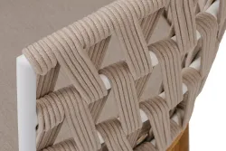 "Диего" стул плетеный из роупа, основание дуб каркас из стали белый муар, роуп бежевый круглый, ткань бежевая 052