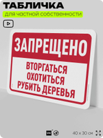 Табличка для частной территории "Запрещено вторгаться, охотиться и рубить деревья", на дом, для участка, организаций и частных территорий, 40х30 см, Silver Plane x Айдентика Технолоджи