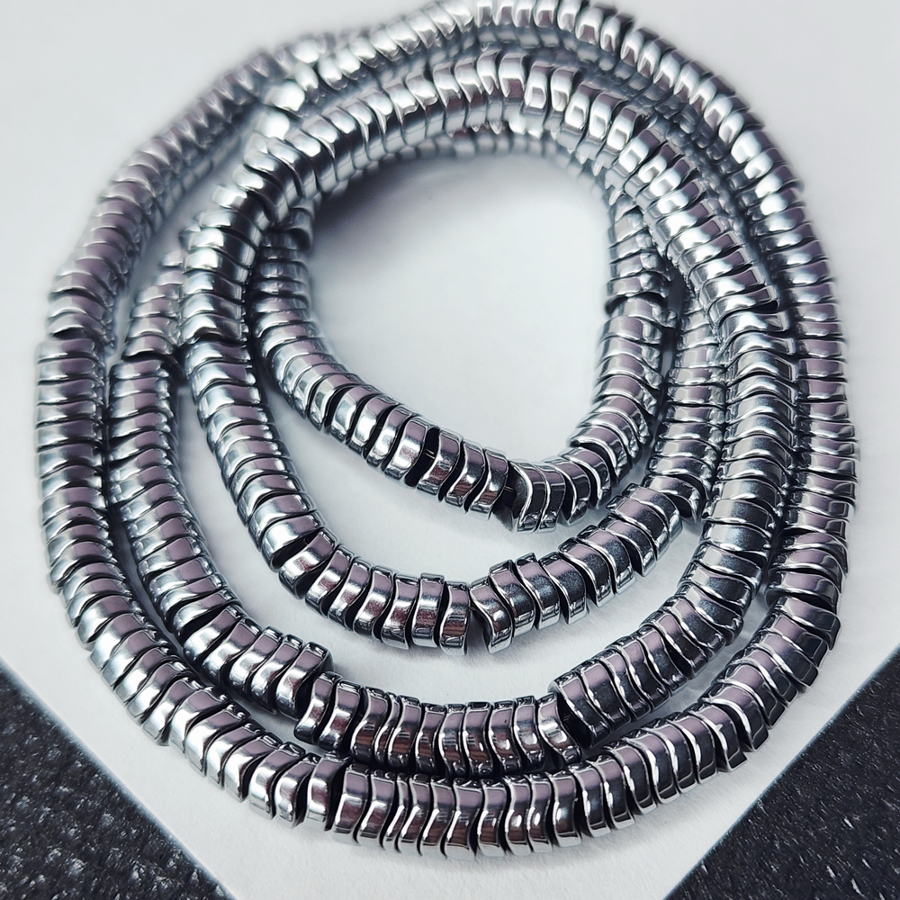 Гематит, гематин, серебристый, бусина рондель волна, размер 4.5мм, цена за набор 50 шт