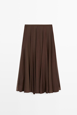 Massimo Dutti Струящаяся расклешенная юбка миди, коричневый