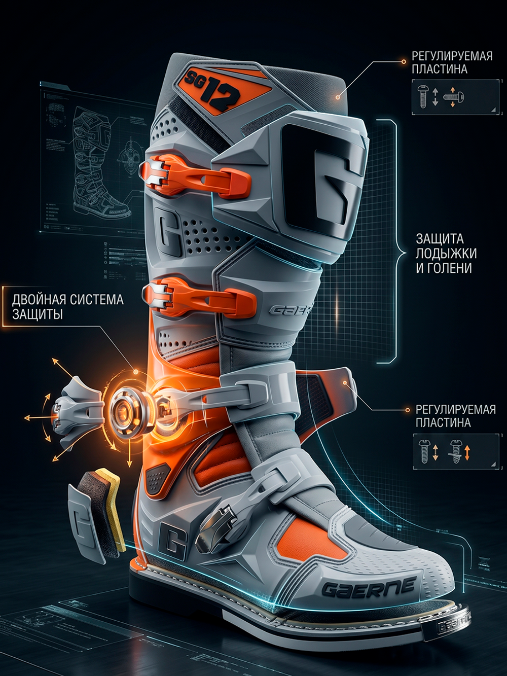 Мотоботы GAERNE SG-12 ORANGE/GREY/WHITE 45