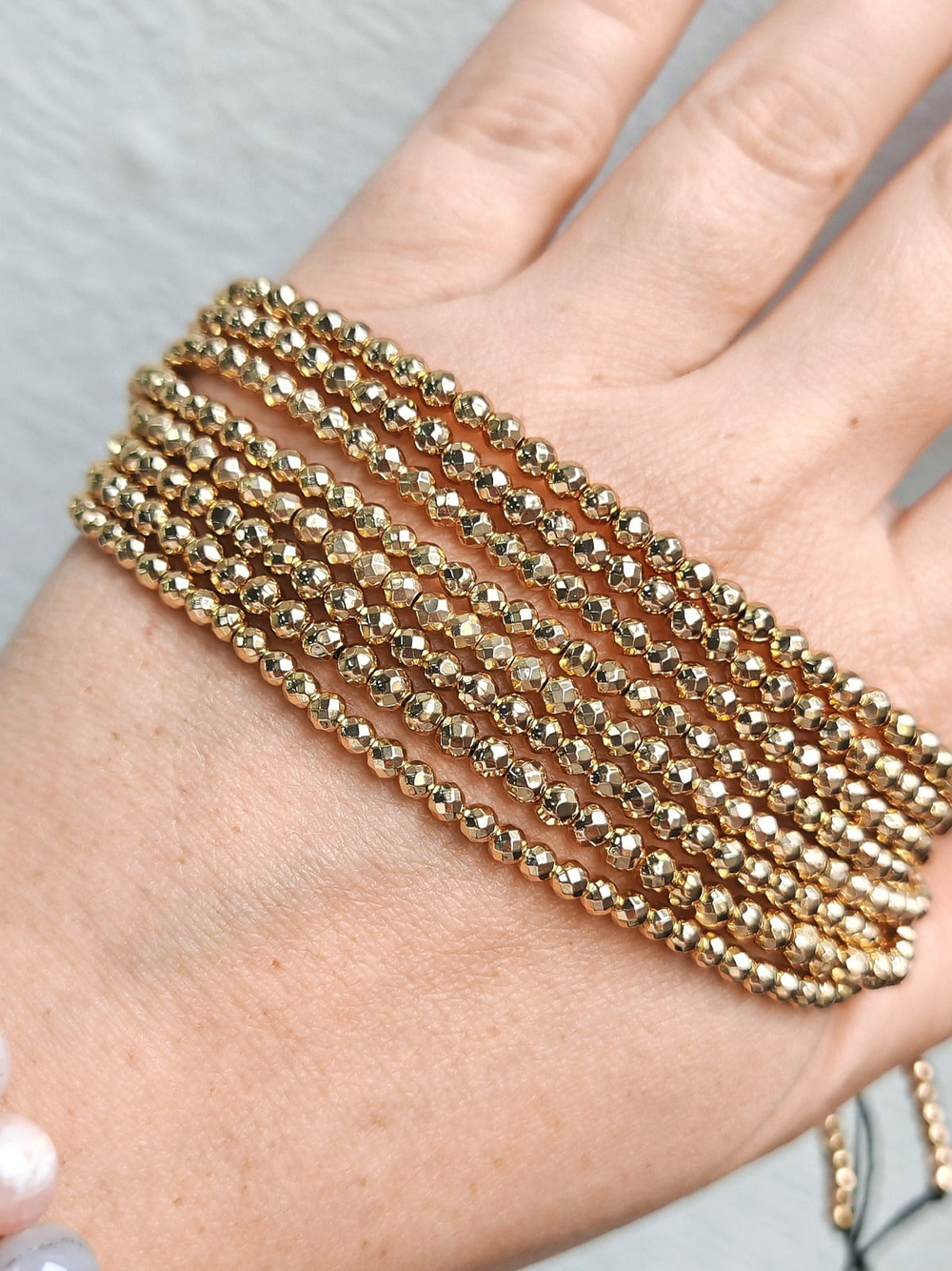 гшо3-рз Гематит синт. шар огранка 3мм, розовое золото, нить 19см