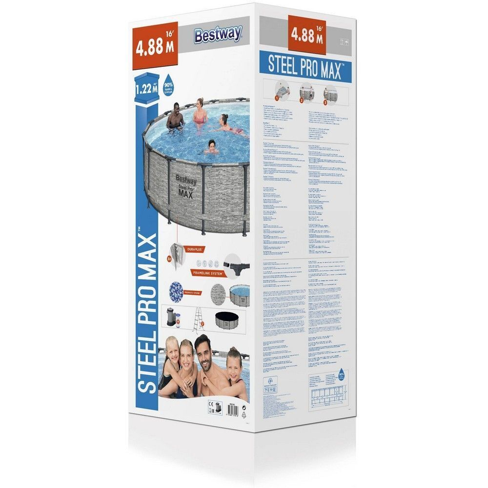 Каркасный бассейн Bestway Steel Pro 5619E (488х122 см), с картриджным фильтром, лестницей и защитным тентом