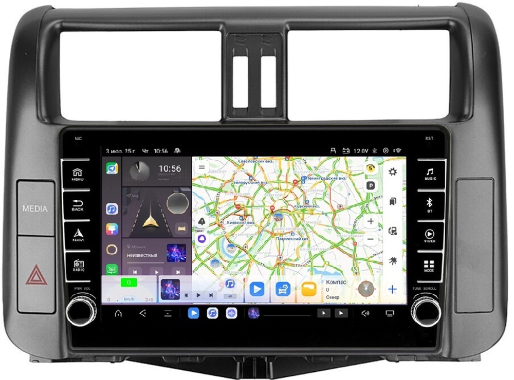 Магнитола для Toyota Land Cruiser Prado 150 2009-2013 (взамен 7" навигации) - Carmedia EW-9613-2 (кнопки и крутилки) Android 13, TS20, 6+128Гб, CarPlay, 4G SIM-слот