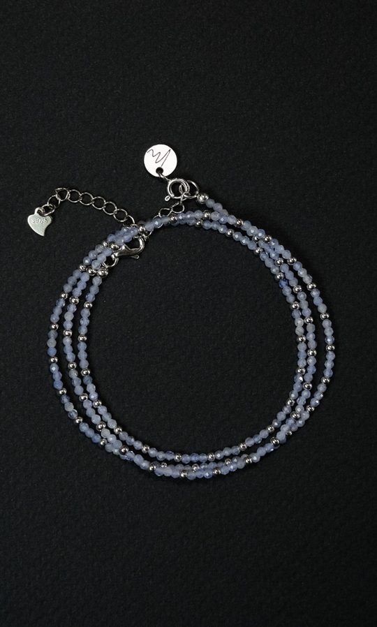 Цепочка "Memo about Finance" из танзанита с серебряными бусинами на замочке 47-54 см