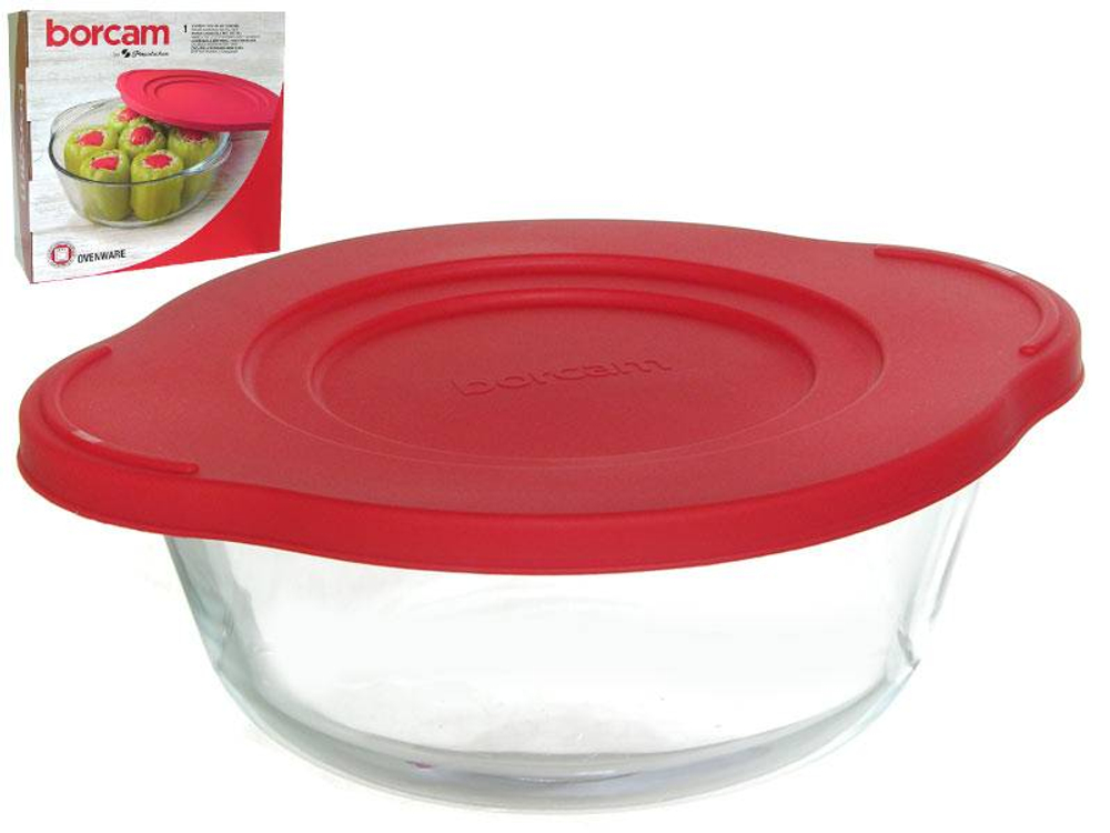 Кастрюля стеклянная 2,1л круглая с пластиковой крышкой "Borcam"
