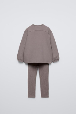 ZARA КОМПЛЕКТ ИЗ ФУТБОЛКИ И ЛЕГИНСОВ, КОРИЧНЕВЫЙ/СЕРЫЙ