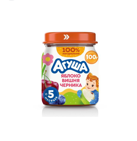 Пюре Агуша яблоко вишня-черника 100 гр