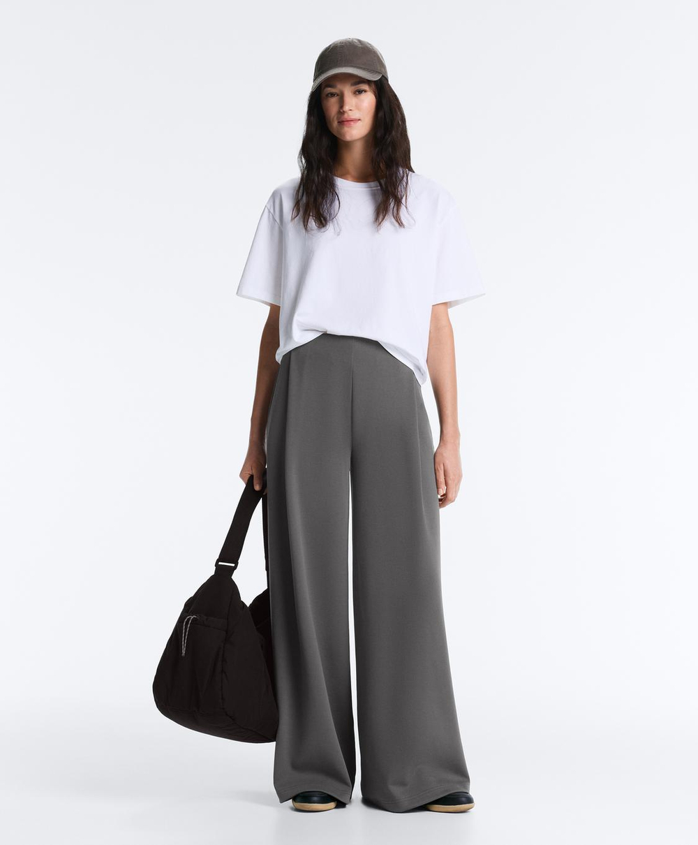 Oysho Широкие брюки пике с высокой посадкой, асфальтовый