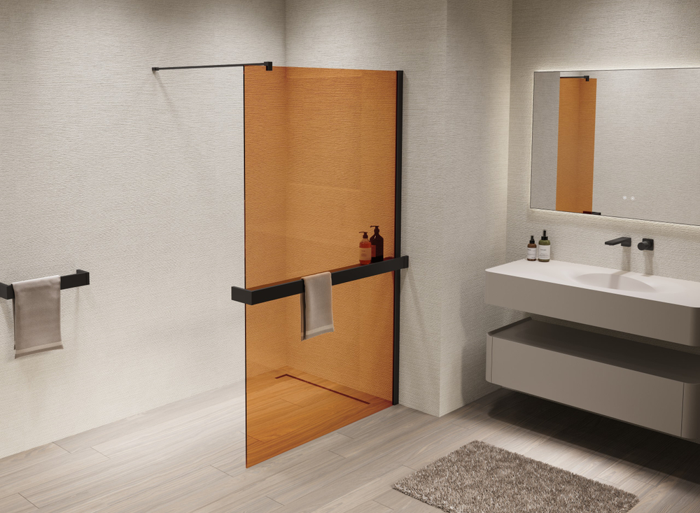 Душевая перегородка Walk-In VSW-1HR900GSB, 900*2000, черный, стекло янтарь