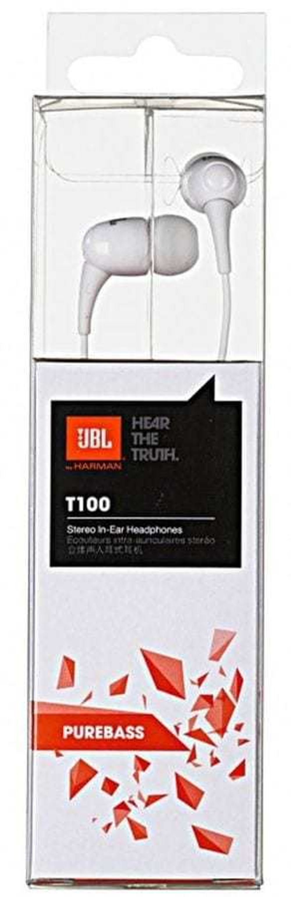 Наушники JBL T100 WHITE, внутриканальные