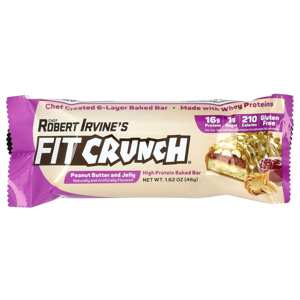 FITCRUNCH, высокопротеиновый запеченный батончик, арахисовая паста и желе, 9 батончиков по 1,62 г (46 г)