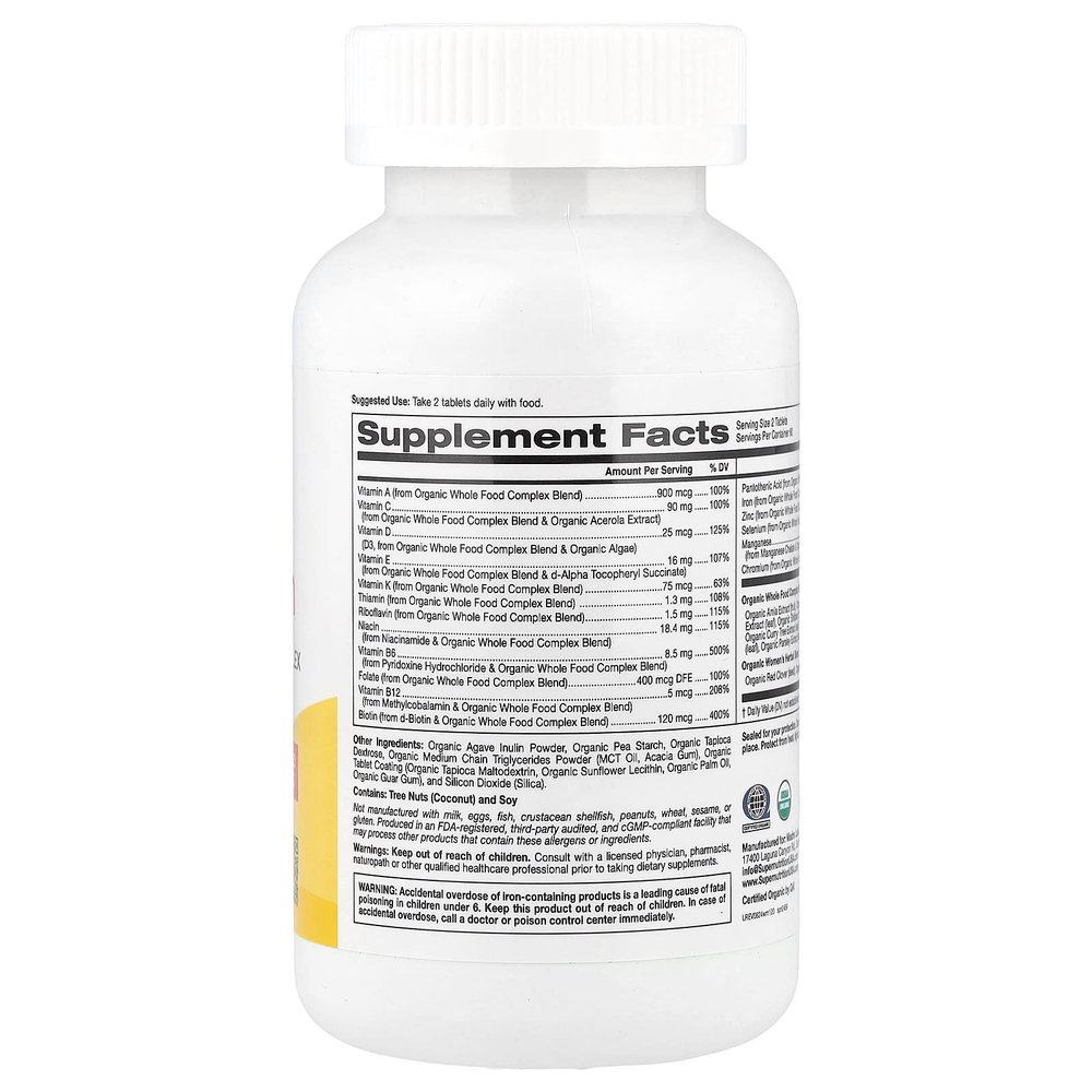 Super Nutrition, мультивитамины из органических цельных продуктов для женщин, 120 таблеток