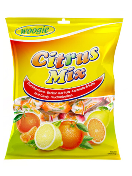 Конфеты WOOGIE Citrus Mix 170 г, леденцы с начинкой со вкусом лимона, апельсина и мандарина
