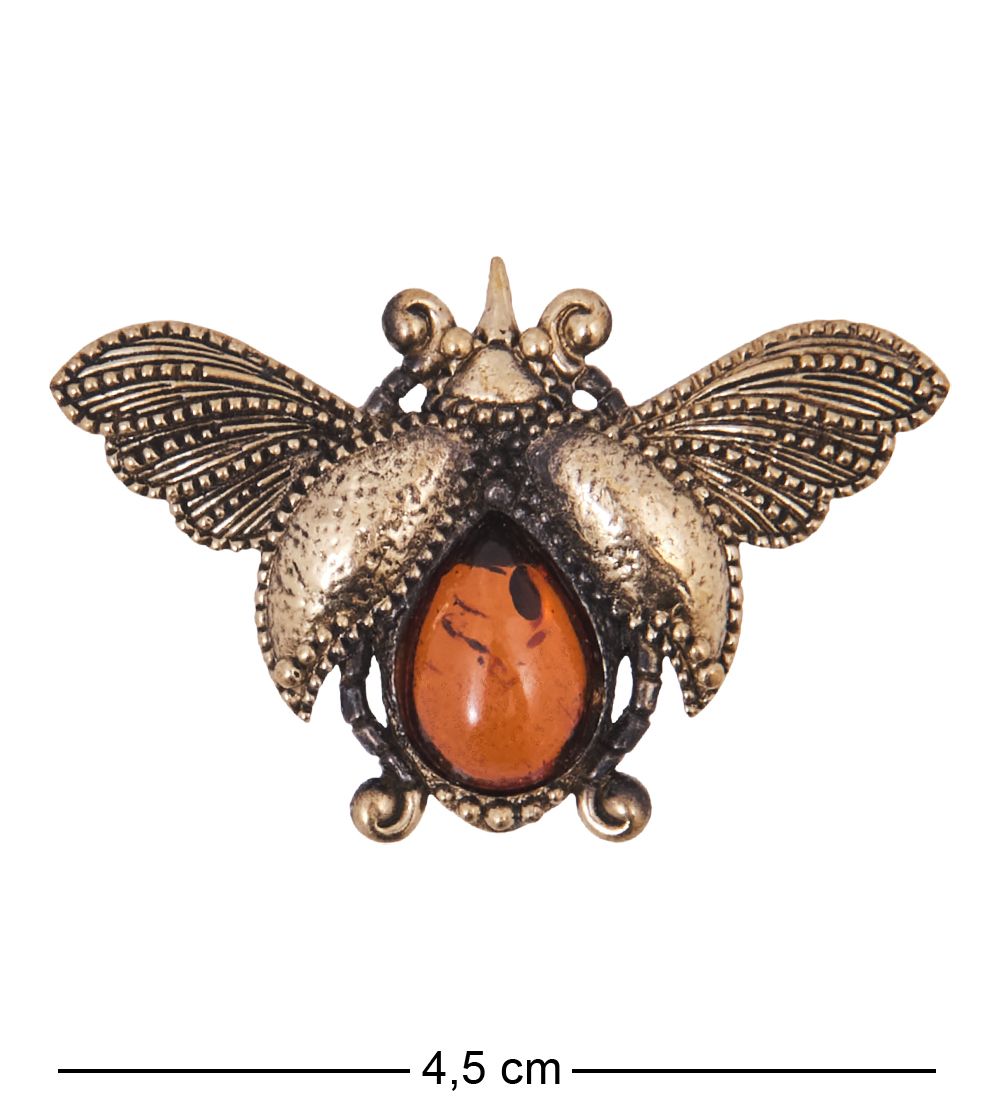 AM-4168 Брошь «Жук Майский Точечка» (латунь, янтарь)