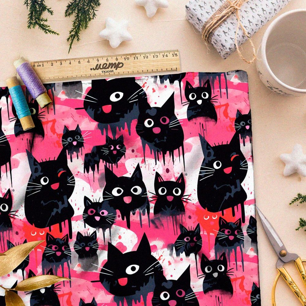 Ткань Ниагара Софт забавные кошачьи мордочки