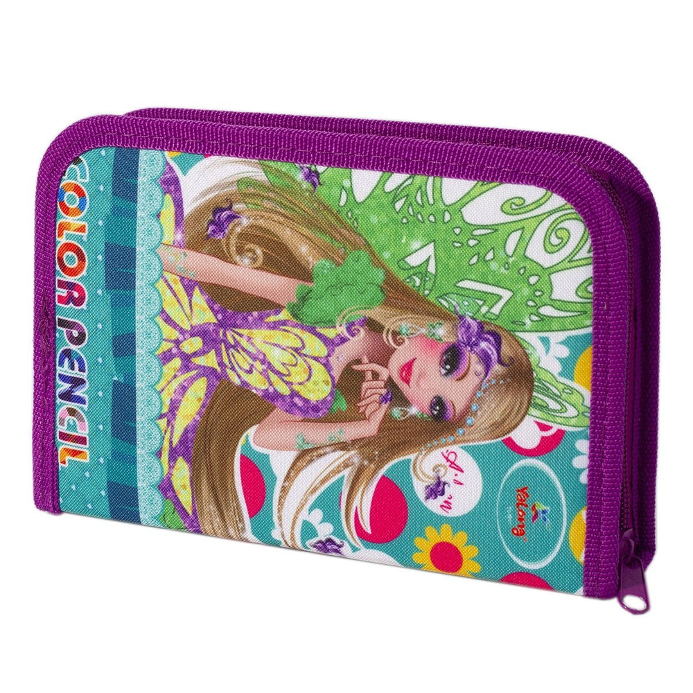 Пенал с наполнением Yalong, 32 предмета, 1 отделение 2 откидные планки, лам. картон, молния, 90 х 200 мм, микс (принцессы, робот, машинка)