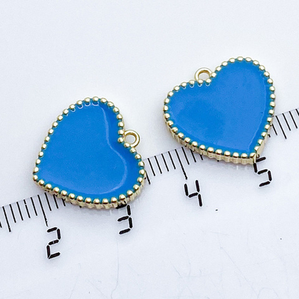 Подвеска Сердце, цвет золото+голубой, размер 16*16 мм, цена за 1 шт