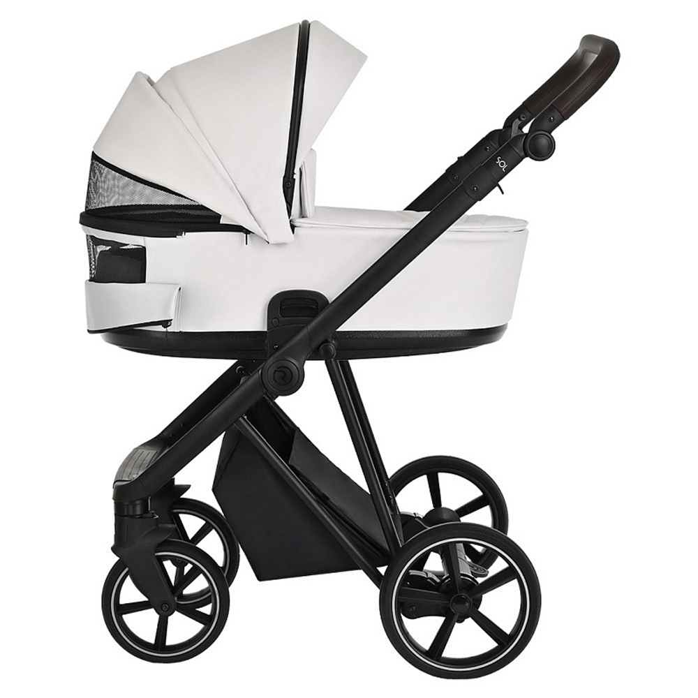 Детская коляска Roan Sol Кожа 2 в 1 RSL/2024 White/Black/руч.Тем.коричневый