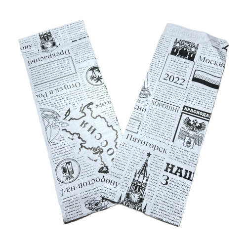 Пакет бум.V дно 8+4*22 ГАЗЕТА хот дог, белая, 100шт