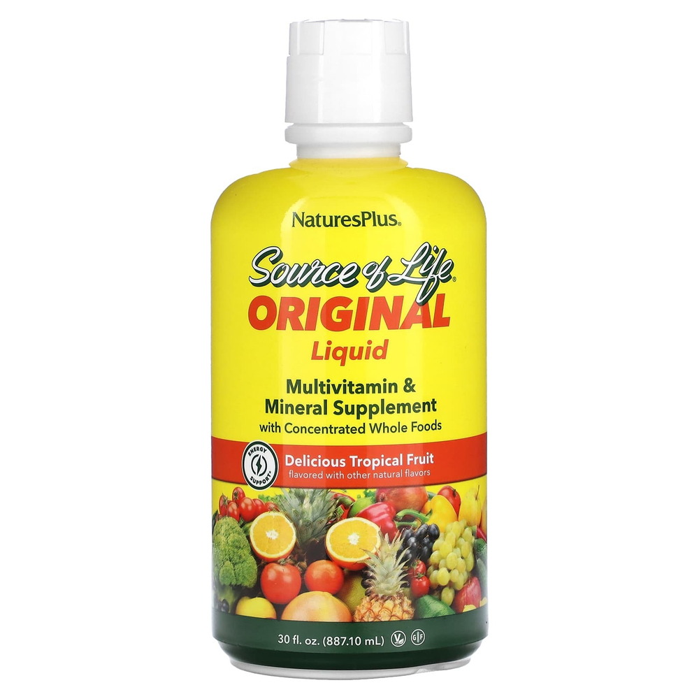 NaturesPlus, Source of Life, жидкая мультивитаминная и минеральная добавка, тропические фрукты, 887,10 мл (30 жидк. Унций)