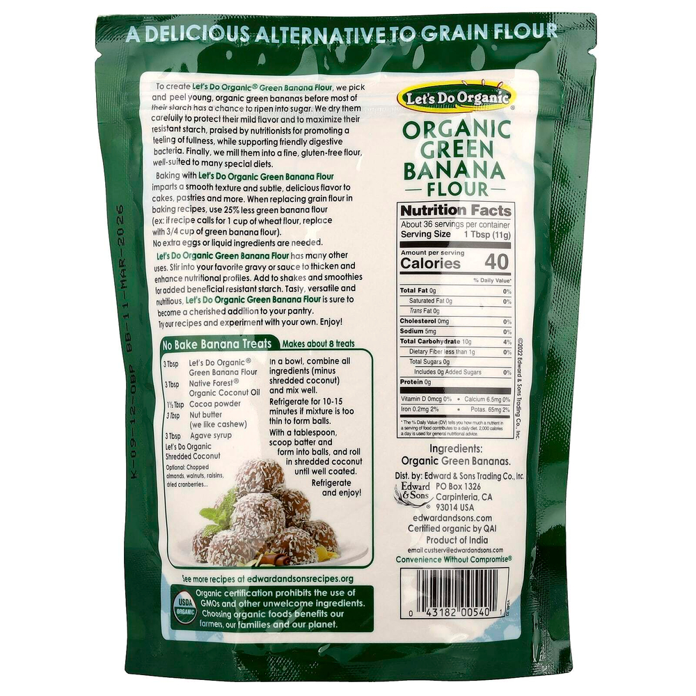 Edward & Sons, Let's Do Organic, органическая мука из зеленых бананов, 14 унц. (396 г)