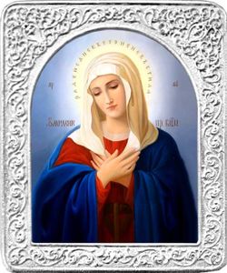 Умиление. Маленькая икона Божьей Матери в серебряной раме.