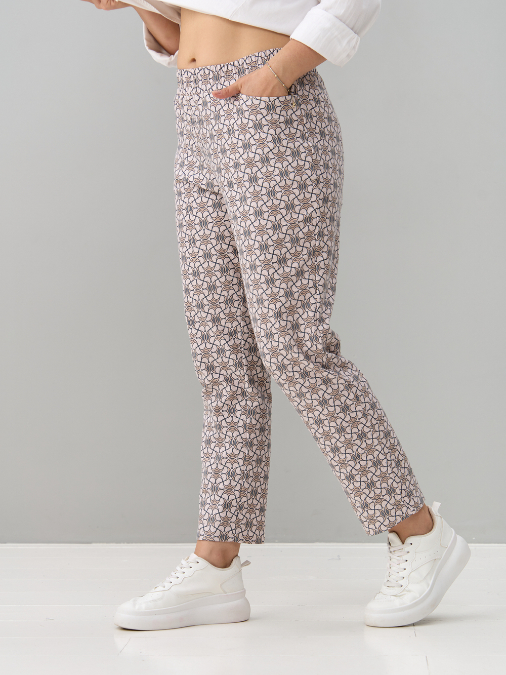 Брюки Бдж-129/бежевый-орнаментджинс