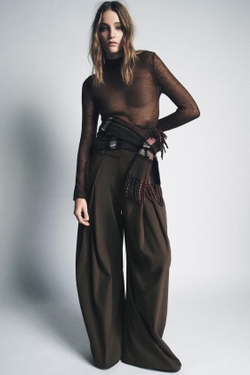 ZARA БРЮКИ WIDE LEG С ЗАЩИПАМИ — ZW COLLECTION, КОРИЧНЕВЫЙ