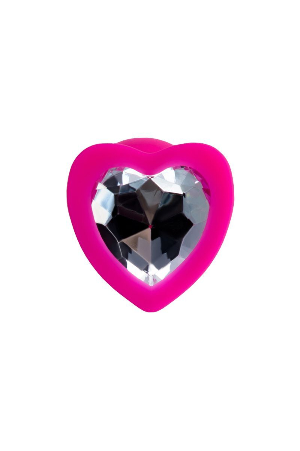 Розовая анальная втулка Diamond Heart с прозрачным кристаллом - 7 см.