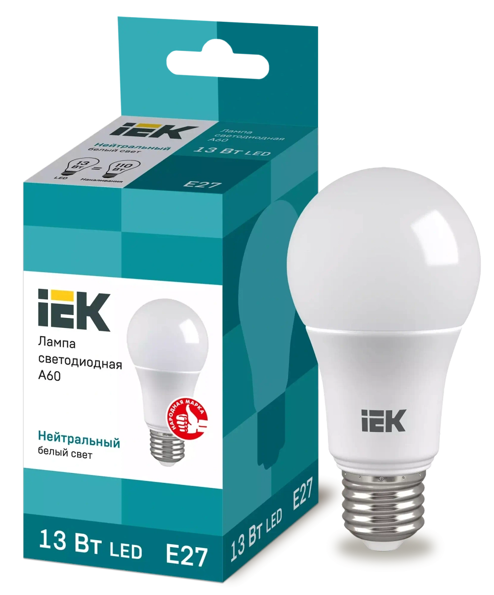 Лампа светодиодная A60 груша 13Вт 230В 4000К E27 IEK