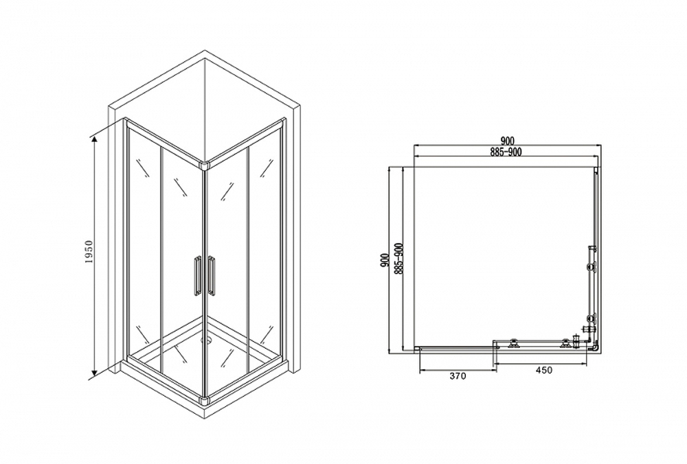 Душевой уголок Abber Schwarzer Diamant 90х90 AG02090BH профиль Черный стекло прозрачное
