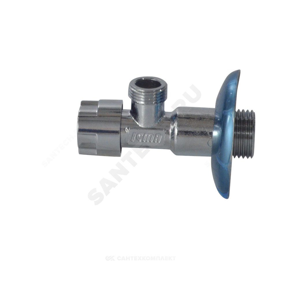 Кран латунь бытовой хром угловой G1/2"х3/4" Ру10 НР переходной маховик с отражателем Icma 90519AE07