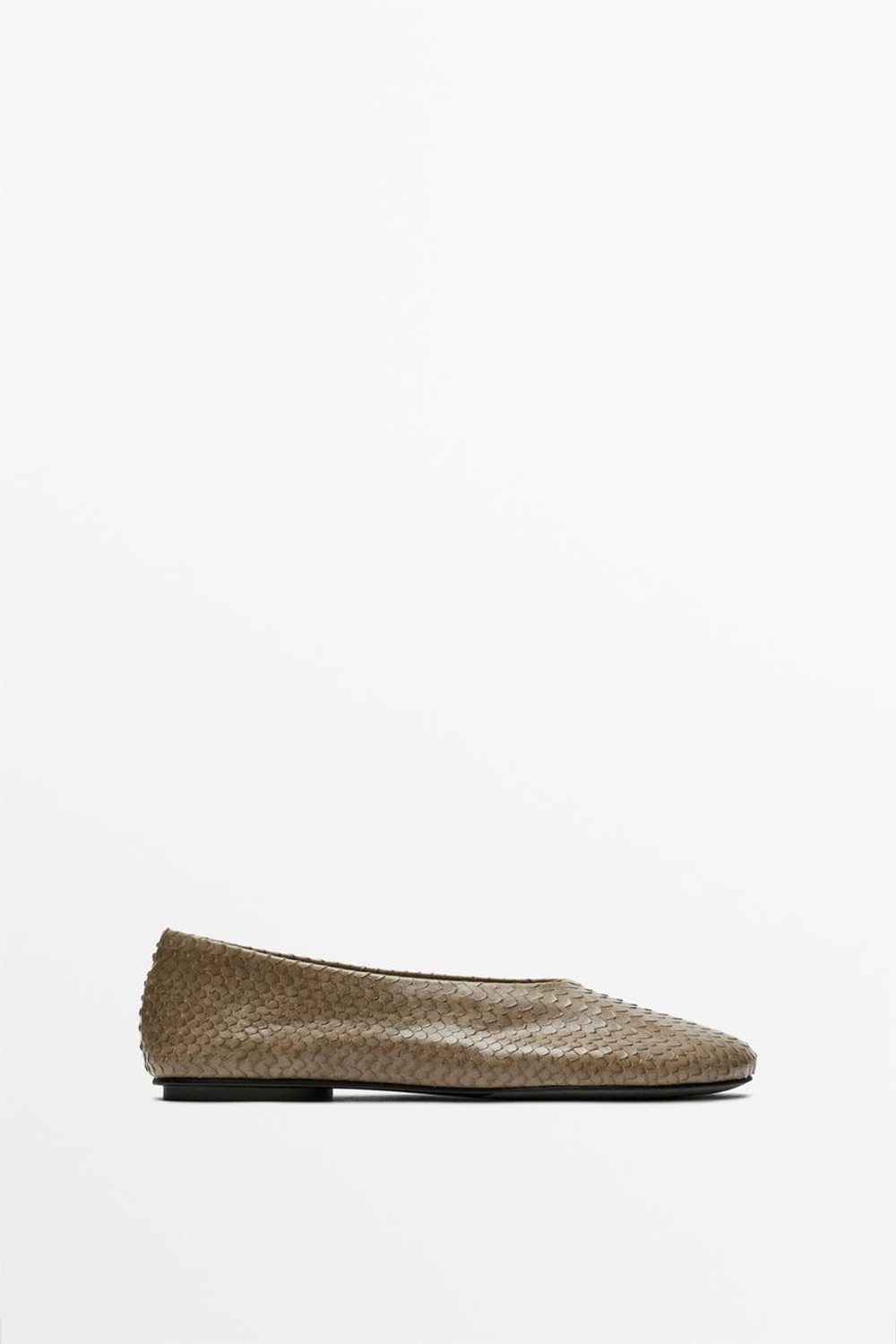 Massimo Dutti Кожаные балетки с закругленным носком, змеиный принт