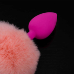 Анальная пробка силиконовая с хвостиком (Цвет: фиолетовый с розовым)