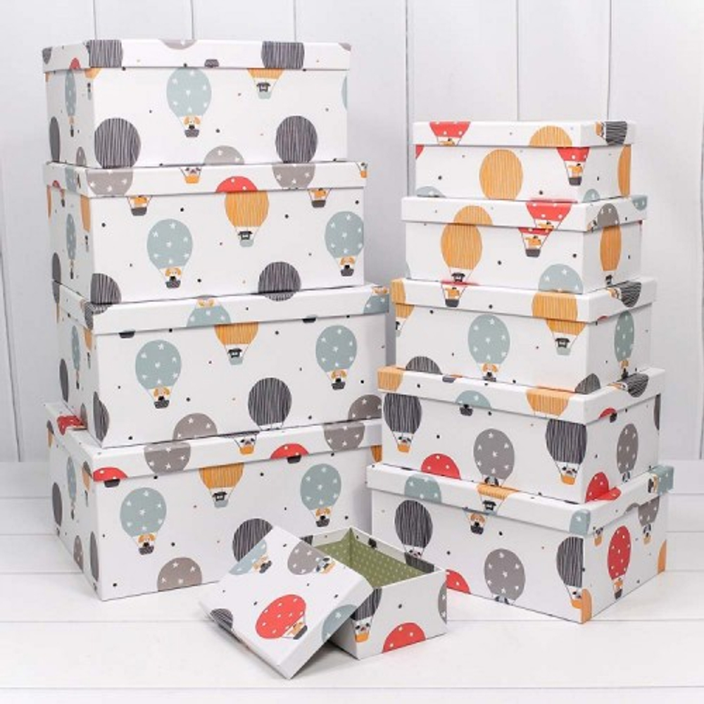 Коробка 34х26х15.3 см Набор 10 шт "Собачки на воздушных шарах" (Белый)