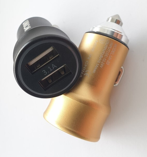 Зарядное устр-во в прикур. 2 USB 3.1A, закругленный, металл (Union)