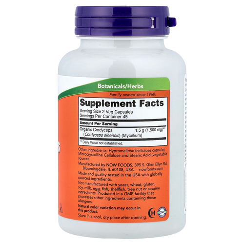 NOW Foods, кордицепс, 90 вегетарианских капсул (750 мг в 1 капсуле)