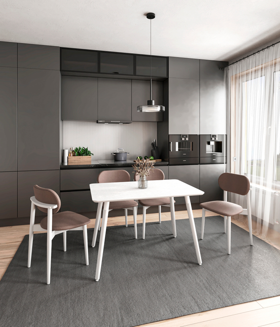 Стол деревянный AMADEO 1, белый матовый + металл белый + ножки белые дерево