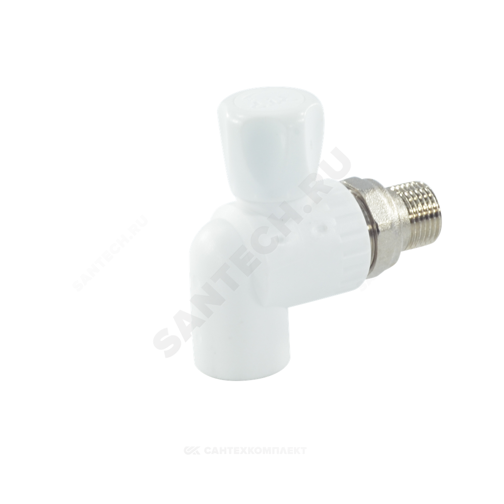 Кран шаровой PP-R белый Дн 20х1/2" НР угловой для радиатора RTP (РосТурПласт) 27807