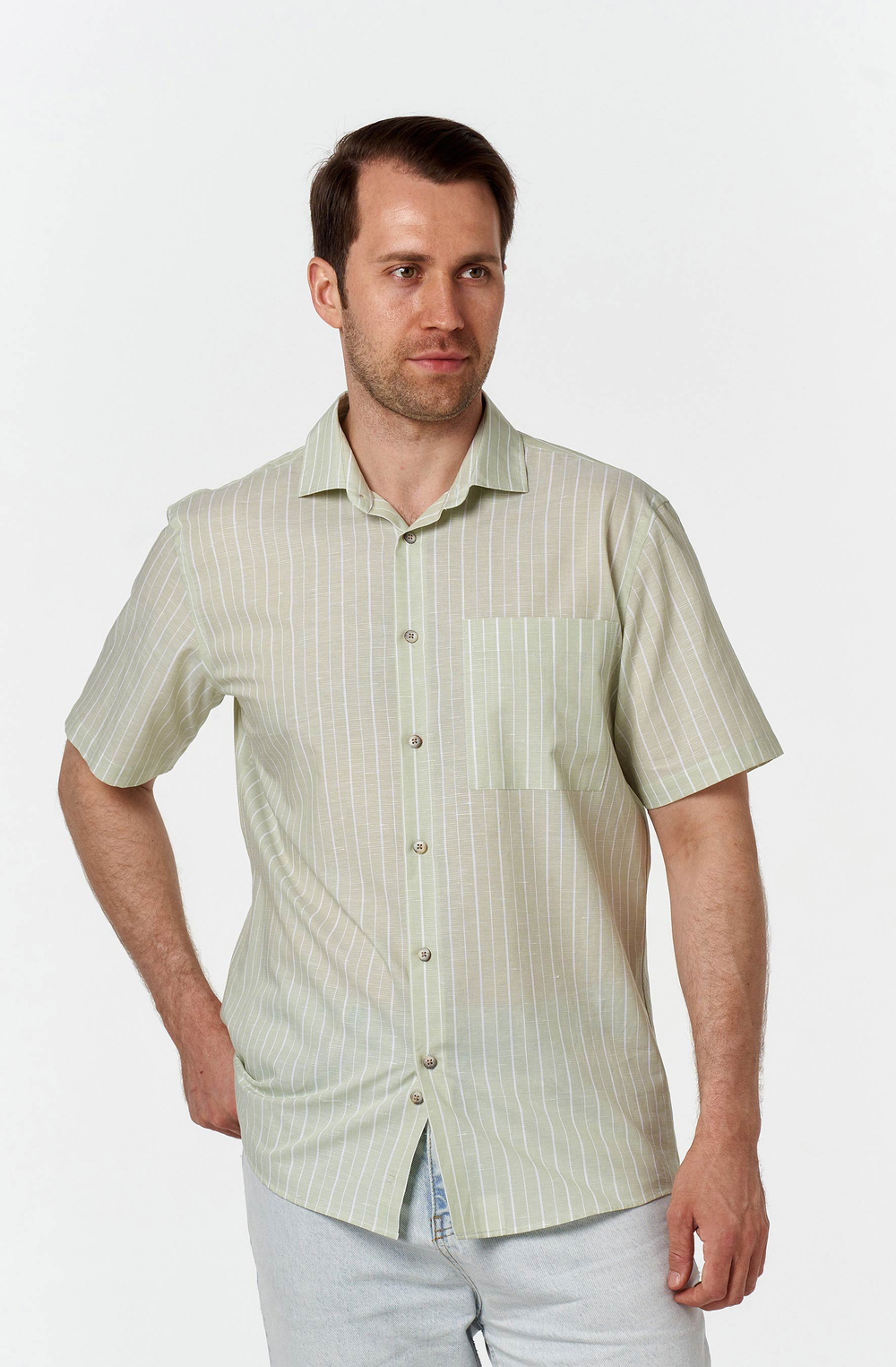 Сорочка мужская ZEER короткий рукав, хлопок/лен 77641 13