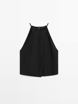 Massimo Dutti Короткий топ из льняной смеси, черный