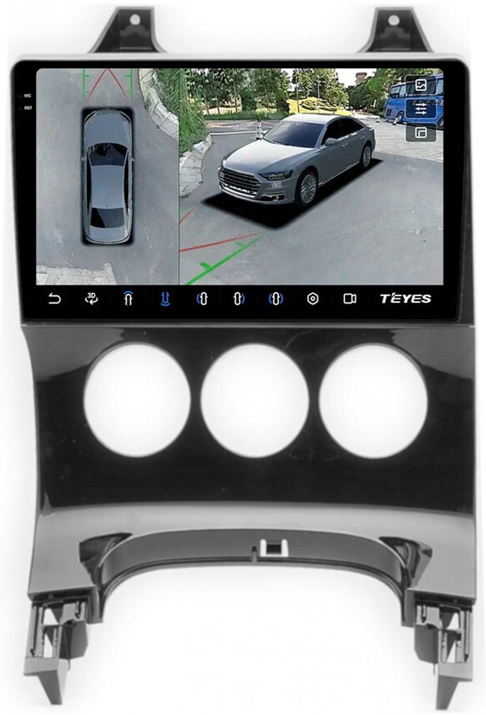 Магнитола для Peugeot 3008 2010-2017 (кондиционер) - Teyes CC3-2K-360 на Android 10, 2K QLED, 6Гб+128Гб, CarPlay, 4G SIM-слот, 4 камеры в комплекте