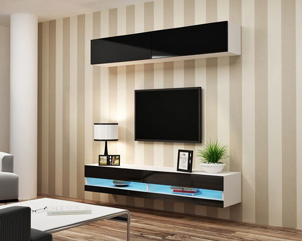 Гостиная Виго нью 12 МДФ (черная) / Белый Фасадный 0101 180*42*180 см, Черный, Белый Фасадный   Фиеста