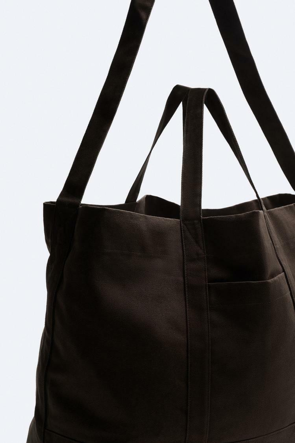 ZARA ХОЛЩОВАЯ СУМКА-ШОПЕР, КОРИЧНЕВЫЙ