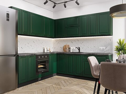 Угловая модульная кухня Дублин-02 Special Green - Graphite 2140*2200/2400*600