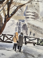 Картина авторская акварельная в паспарту 21х30 см на стену для интерьера "Прогулки по Пскову"